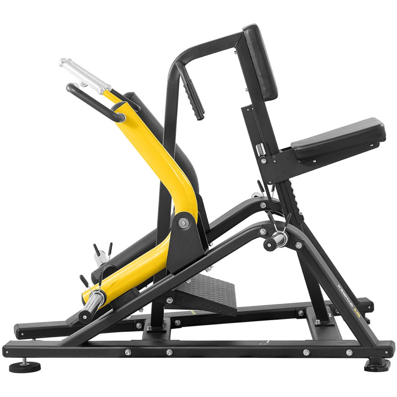 Mašininis įtaisas treniruoti nugaros raumenis trapecijos su laisvu svoriu ROW