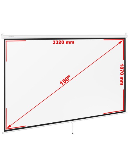 Pusiau automatinis projektoriaus ekranas sieninės lubos matinės baltos 150'' 340x210 cm 16:9 Pusiau automatinis projektoriaus ekranas sieninės lubos matinės baltos 150'' 340x210 cm 16:9