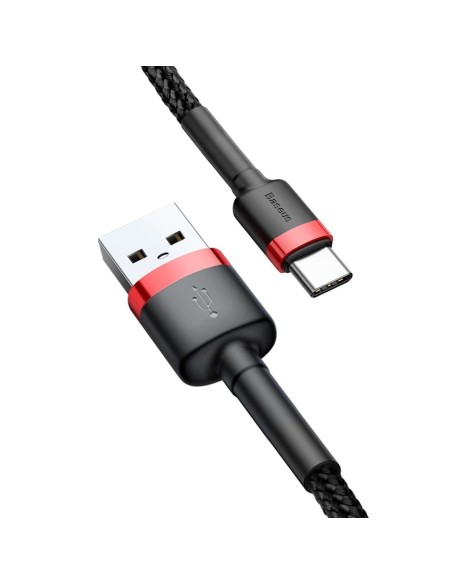Patvarus lankstus laidas USB laidas USB-C QC3.0 2A 2M juodos ir raudonos spalvos