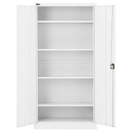 Metalinė biuro spinta dokumentams, 4 lentynos su varstomais durimis, aukštis 180 cm, BALTAS