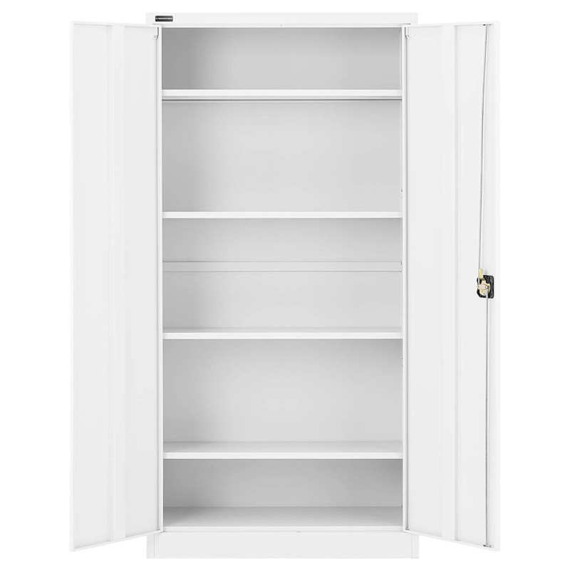 Metalinė biuro spinta dokumentams, 4 lentynos su varstomais durimis, aukštis 180 cm, BALTAS