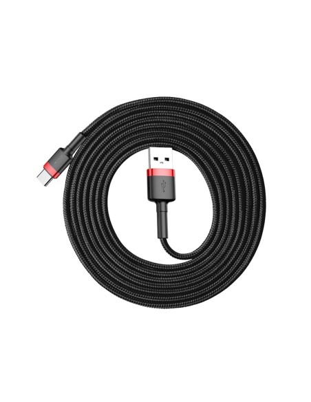 Patvarus lankstus laidas USB laidas USB-C QC3.0 2A 2M juodos ir raudonos spalvos