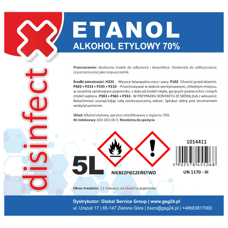 ETANOLIS - Denatūruotas etilo alkoholis DEZINFEKCIJA 70% 5L