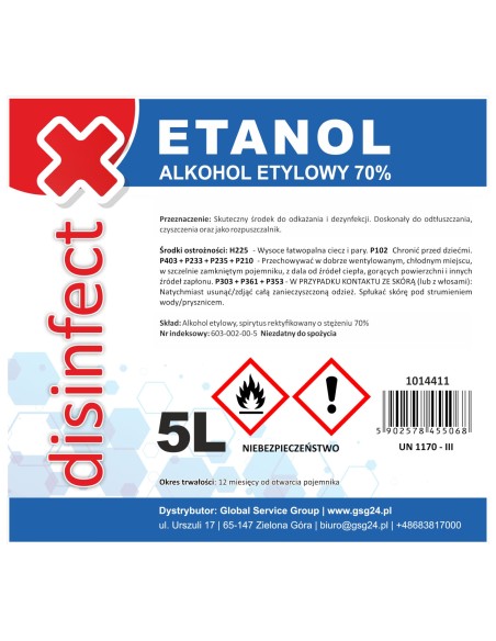 ETANOLIS - Denatūruotas etilo alkoholis DEZINFEKCIJA 70% 5L ETANOLIS - Denatūruotas etilo alkoholis DEZINFEKCIJA 70% 5L