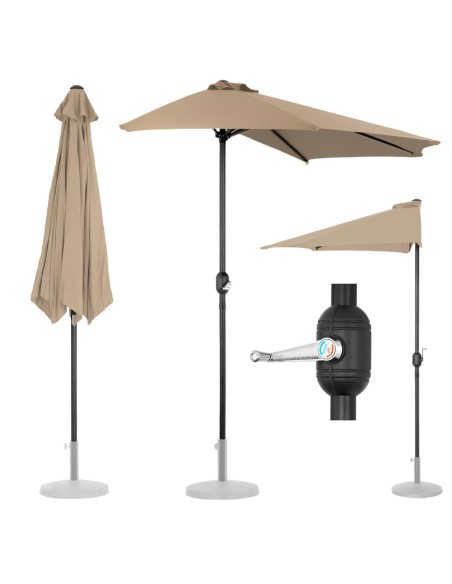 Sieninis balkono terasos pusiau apvalus skėtis 270 x 135 cm pilkai rudas Sieninis balkono terasos pusiau apvalus skėtis 270 x 135 cm pilkai rudas