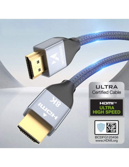 Kabelis HDMI 2.1 8K 60 Hz 48 Gbps 4K 120 Hz 2K 144 Hz 5 m sidabrinis