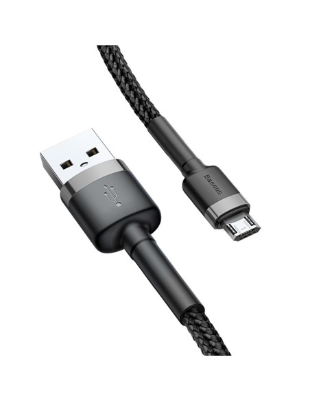 Patvarus nailono kabelis USB microUSB 2A 3M juodai pilkas