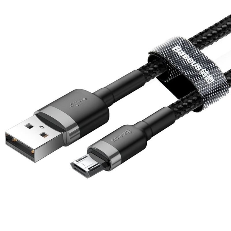 Patvarus nailono kabelis USB microUSB 2A 3M juodai pilkas