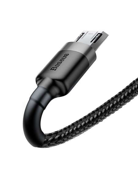 Patvarus nailono kabelis USB microUSB 2A 3M juodai pilkas