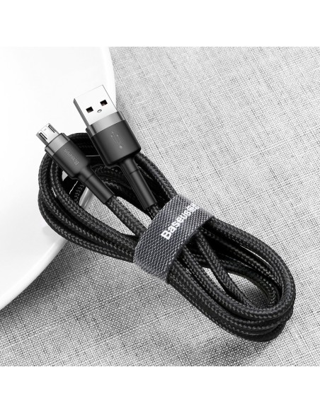 Patvarus nailono kabelis USB microUSB 2A 3M juodai pilkas