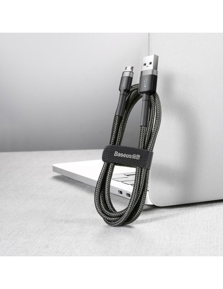 Patvarus nailono kabelis USB microUSB 2A 3M juodai pilkas