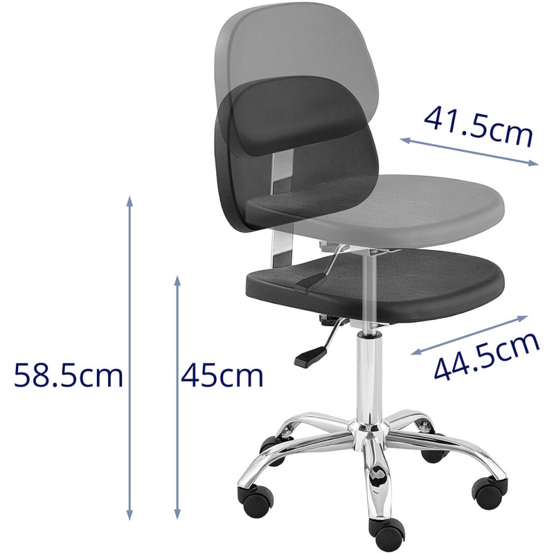 Dirbtuvių darbo kėdė su atlošu CHROM iki 120 kg 450-585 mm juoda