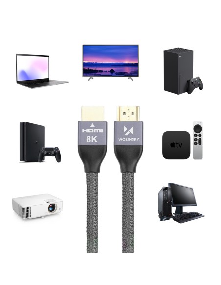 Kabelis HDMI 2.1 8K 60 Hz 48 Gbps 4K 120 Hz 2K 144 Hz 5 m sidabrinis