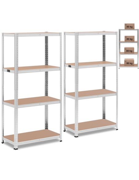 Metalinė laikymo lentyna 4 lentynos 320 kg 80 x 40 x 160 cm pilka 2 vnt.