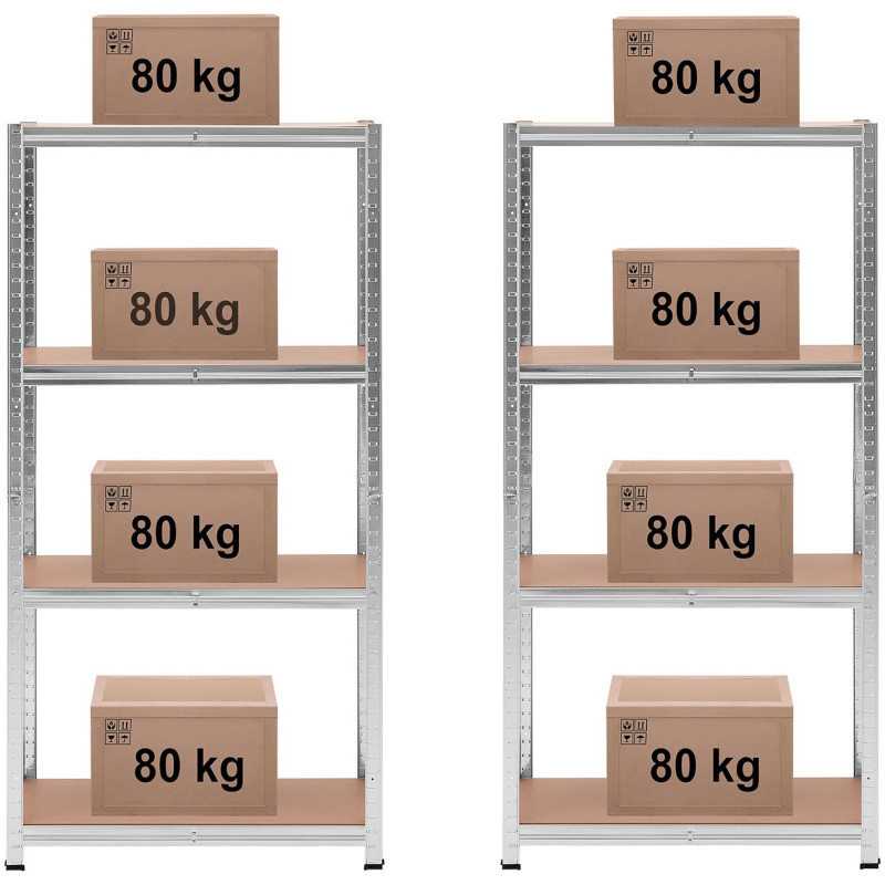 Metalinė laikymo lentyna 4 lentynos 320 kg 80 x 40 x 160 cm pilka 2 vnt.