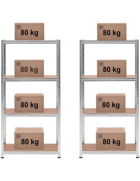 Metalinė laikymo lentyna 4 lentynos 320 kg 80 x 40 x 160 cm pilka 2 vnt.