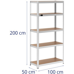 Metalinė laikymo lentyna su 5 lentynomis 750 kg 100 x 50 x 197 cm pilka