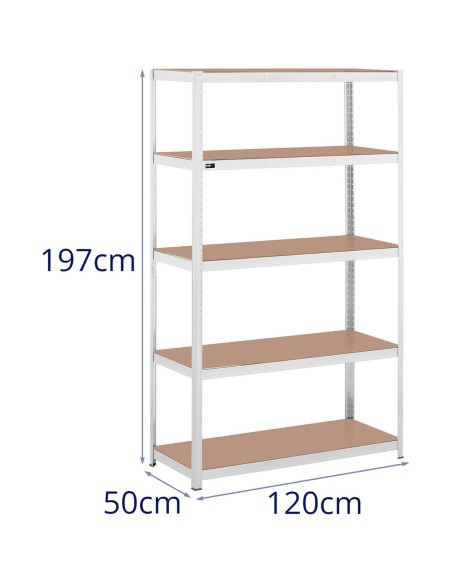 Metalinė laikymo lentyna su 5 lentynomis 750 kg 120 x 50 x 197 cm pilka