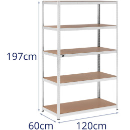 Metalinė laikymo lentyna su 5 lentynomis 750 kg 120 x 60 x 197 cm pilka