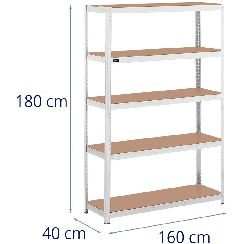 Metalinė laikymo lentyna su 5 lentynomis 750 kg 120 x 40 x 180 cm pilka