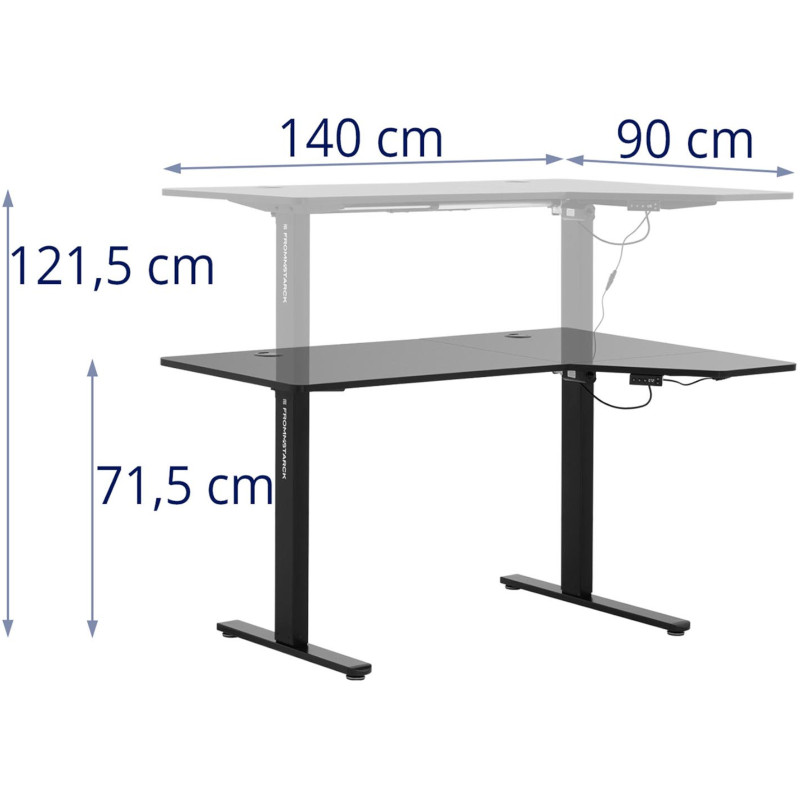 Elektra reguliuojamo aukščio kampinis stalas 140 x 90 cm A 720 - 1200 mm Juoda