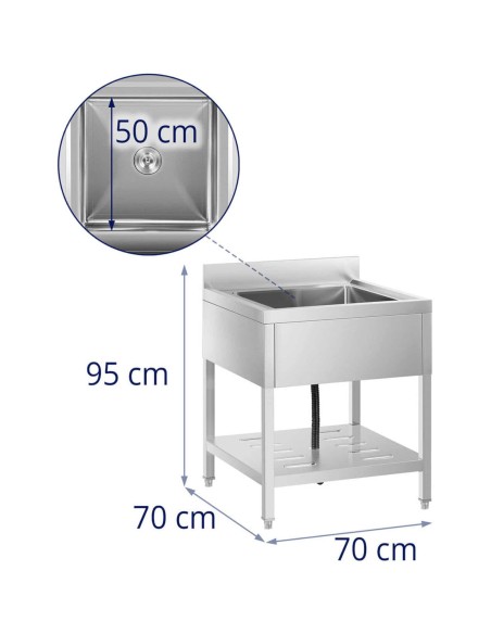 Vienos kameros gastronominė baseino kriauklė su lentyna ir apvadu 70 x 70 x 95 cm Vienos kameros gastronominė baseino kriauklė su lentyna ir apvadu 70 x 70 x 95 cm