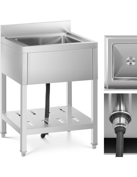 Vienos kameros gastronominė baseino kriauklė su lentyna ir apvadu 60 x 60 x 94 cm