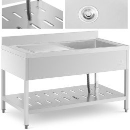 Vienos kameros gastronominė baseino kriauklė su lentyna ir dešiniuoju apvadu 140 x 70 x 94,5 cm