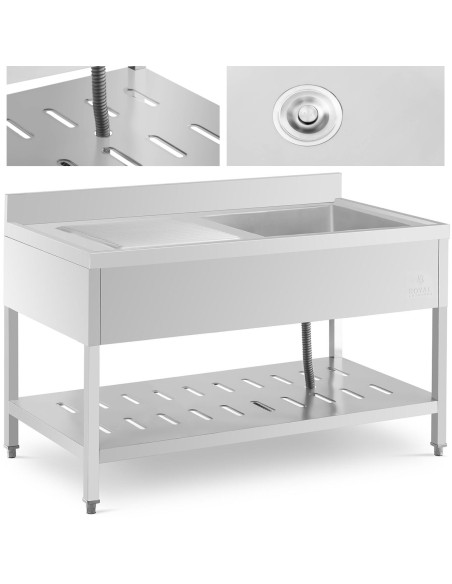 Vienos kameros gastronominė baseino kriauklė su lentyna ir dešiniuoju apvadu 140 x 70 x 94,5 cm Vienos kameros gastronominė baseino kriauklė su lentyna ir dešiniuoju apvadu 140 x 70 x 94,5 cm