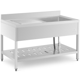 Vienos kameros gastronominė baseino kriauklė su lentyna ir dešiniuoju apvadu 140 x 70 x 94,5 cm