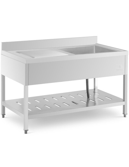 Vienos kameros gastronominė baseino kriauklė su lentyna ir dešiniuoju apvadu 140 x 70 x 94,5 cm Vienos kameros gastronominė baseino kriauklė su lentyna ir dešiniuoju apvadu 140 x 70 x 94,5 cm