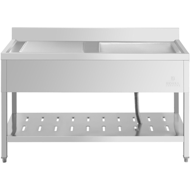 Vienos kameros gastronominė baseino kriauklė su lentyna ir dešiniuoju apvadu 140 x 70 x 94,5 cm