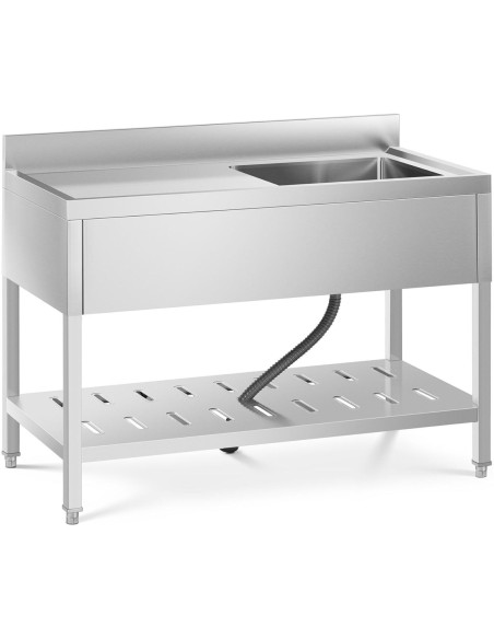 Vienos kameros gastronominė baseino kriauklė su lentyna ir dešiniuoju apvadu 120 x 60 x 94,5 cm Vienos kameros gastronominė baseino kriauklė su lentyna ir dešiniuoju apvadu 120 x 60 x 94,5 cm
