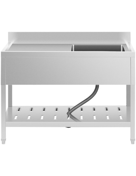 Vienos kameros gastronominė baseino kriauklė su lentyna ir dešiniuoju apvadu 120 x 60 x 94,5 cm Vienos kameros gastronominė baseino kriauklė su lentyna ir dešiniuoju apvadu 120 x 60 x 94,5 cm
