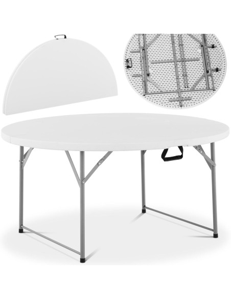 Baltas sulankstomas apvalus sodo maitinimo stalas iki 150 kg skersmens. 150 x 74 cm Baltas sulankstomas apvalus sodo maitinimo stalas iki 150 kg skersmens. 150 x 74 cm