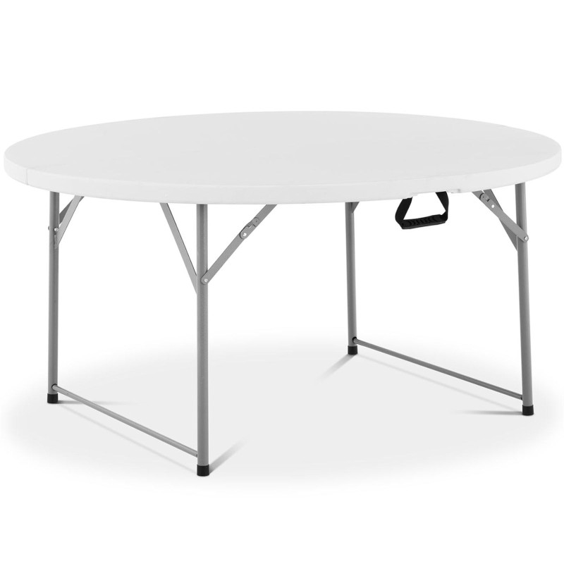 Baltas sulankstomas apvalus sodo maitinimo stalas iki 150 kg skersmens. 150 x 74 cm