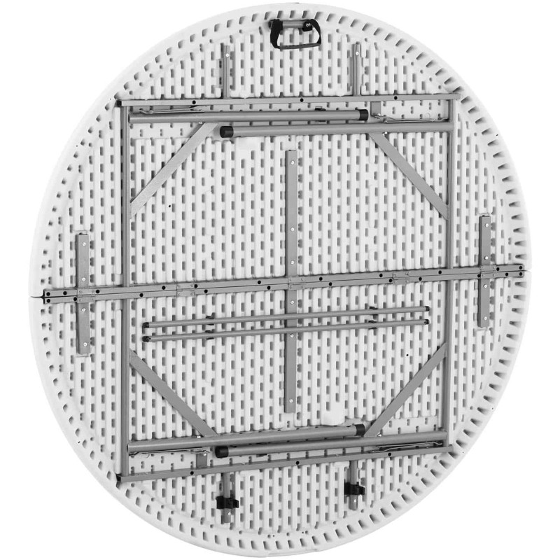 Baltas sulankstomas apvalus sodo maitinimo stalas iki 150 kg skersmens. 150 x 74 cm