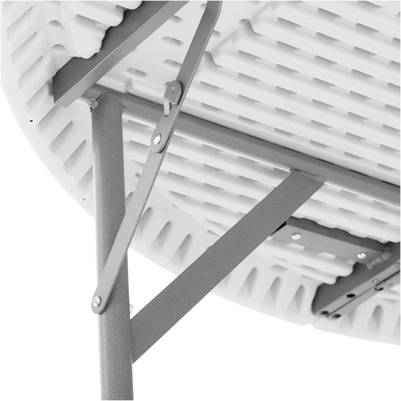Baltas sulankstomas apvalus sodo maitinimo stalas iki 150 kg skersmens. 150 x 74 cm