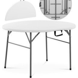 Baltas sulankstomas apvalus sodo maitinimo stalas iki 150 kg skersmens. 120 x 74 cm