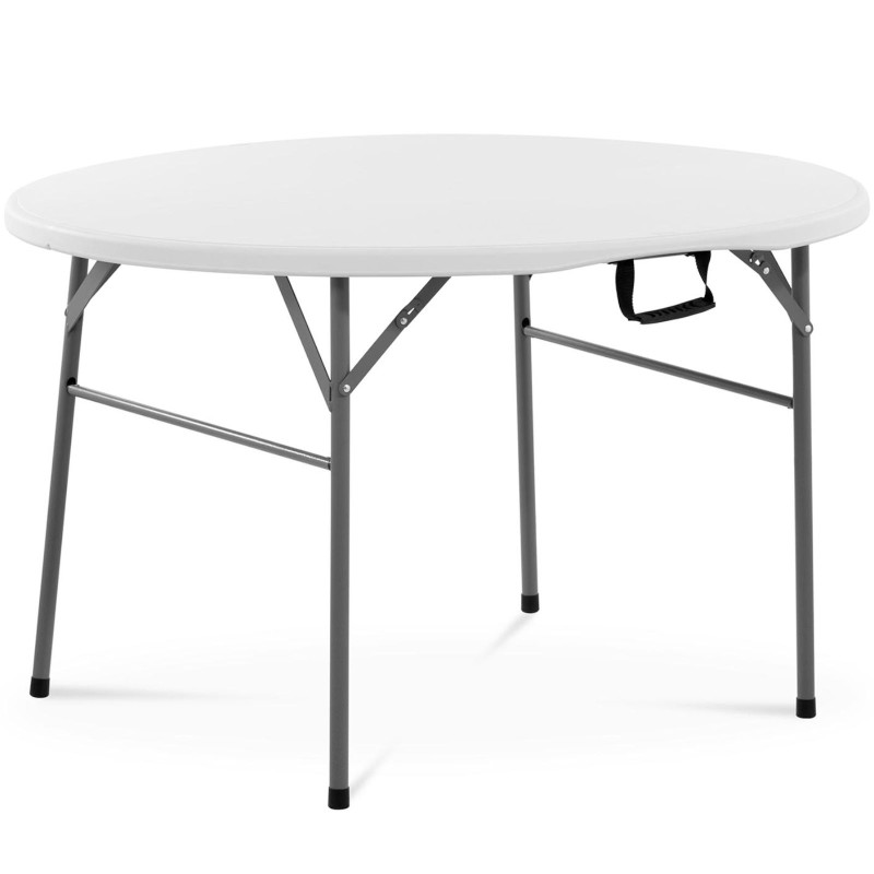 Baltas sulankstomas apvalus sodo maitinimo stalas iki 150 kg skersmens. 120 x 74 cm