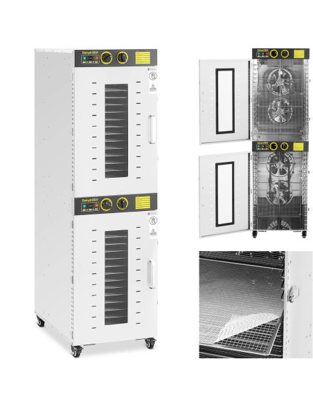Pramoninis dehidratorius maistinėms žolėms vaisiams 2 kameros 32 grotelės 40-90 C 3150 W Pramoninis dehidratorius maistinėms žolėms vaisiams 2 kameros 32 grotelės 40-90 C 3150 W