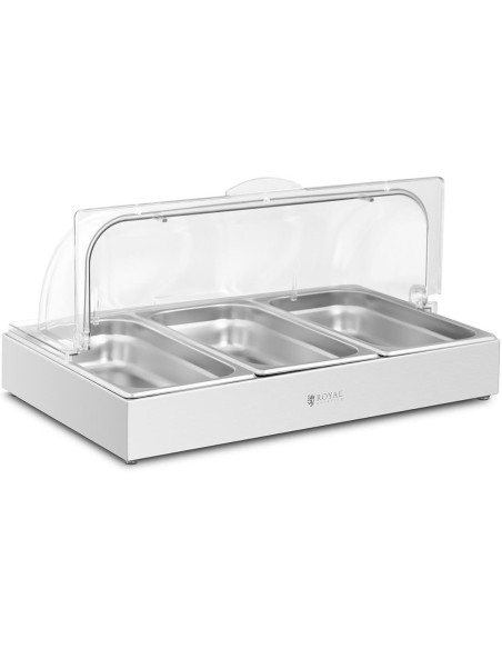 Švediško stalo pusryčių vitrina su apverčiamuoju dangteliu 3x GN 1/3 3x 2,6 l Švediško stalo pusryčių vitrina su apverčiamuoju dangteliu 3x GN 1/3 3x 2,6 l
