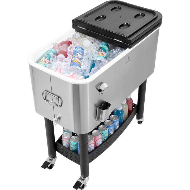 Šaldytuvo konteinerio barmeno vežimėlis ledo gėrimams su lentyna 61 l