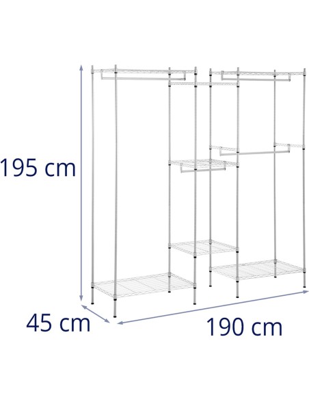 Vielinė kabykla rūbams rūbinei 7 lentynos 4 strypai 189 x 45 x 196 cm iki 210 kg Vielinė kabykla rūbams rūbinei 7 lentynos 4 strypai 189 x 45 x 196 cm iki 210 kg