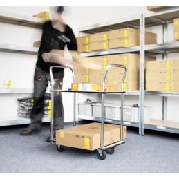 Transportavimo lentynų vežimėlis su rankenomis 2 lentynos iki 120 kg 72 x 43 cm