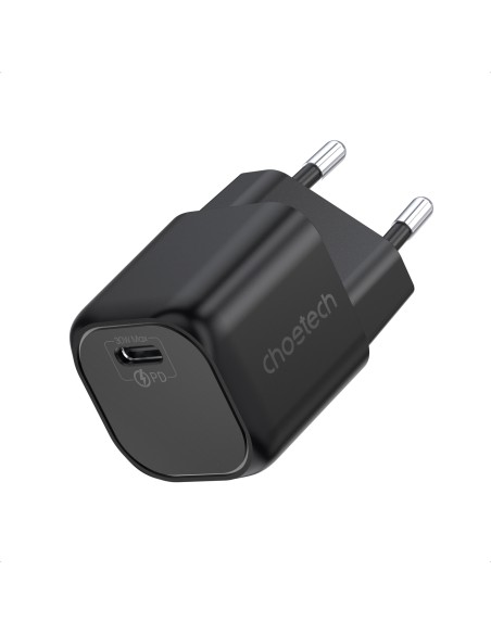 Sieninis įkroviklis GaN USB Type C PD 30W juodas Sieninis įkroviklis GaN USB Type C PD 30W juodas