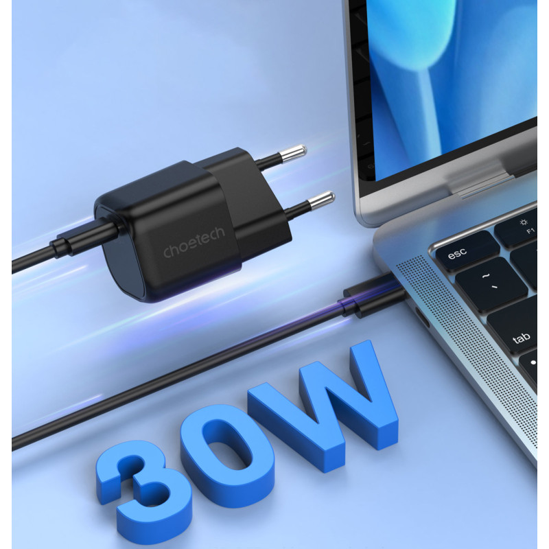 Sieninis įkroviklis GaN USB Type C PD 30W juodas