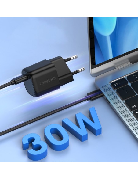 Sieninis įkroviklis GaN USB Type C PD 30W juodas Sieninis įkroviklis GaN USB Type C PD 30W juodas
