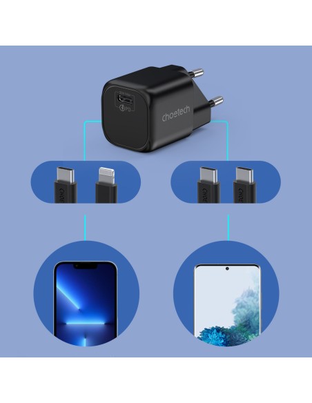 Sieninis įkroviklis GaN USB Type C PD 30W juodas Sieninis įkroviklis GaN USB Type C PD 30W juodas