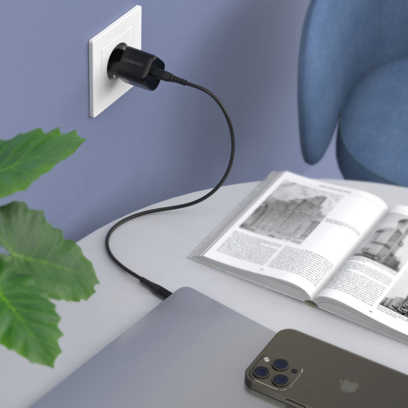 Sieninis įkroviklis GaN USB Type C PD 30W juodas